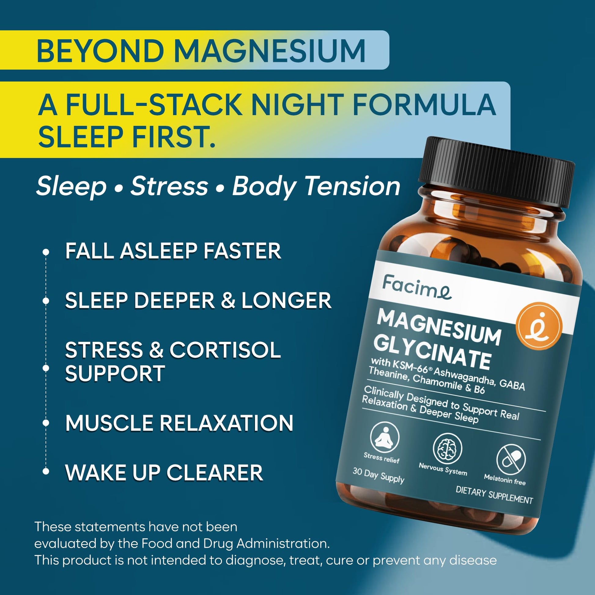 Natural Chelated Magnesium Glycinate Sleep Aid - Melatonin-Free Sleep & Stress Relief with KSM-66 Ashwagandha, GABA, L-Theanine & Chamomile for Muscle Relaxation - Made in USA - 90 Capsules - Maple Wellness Supplements
