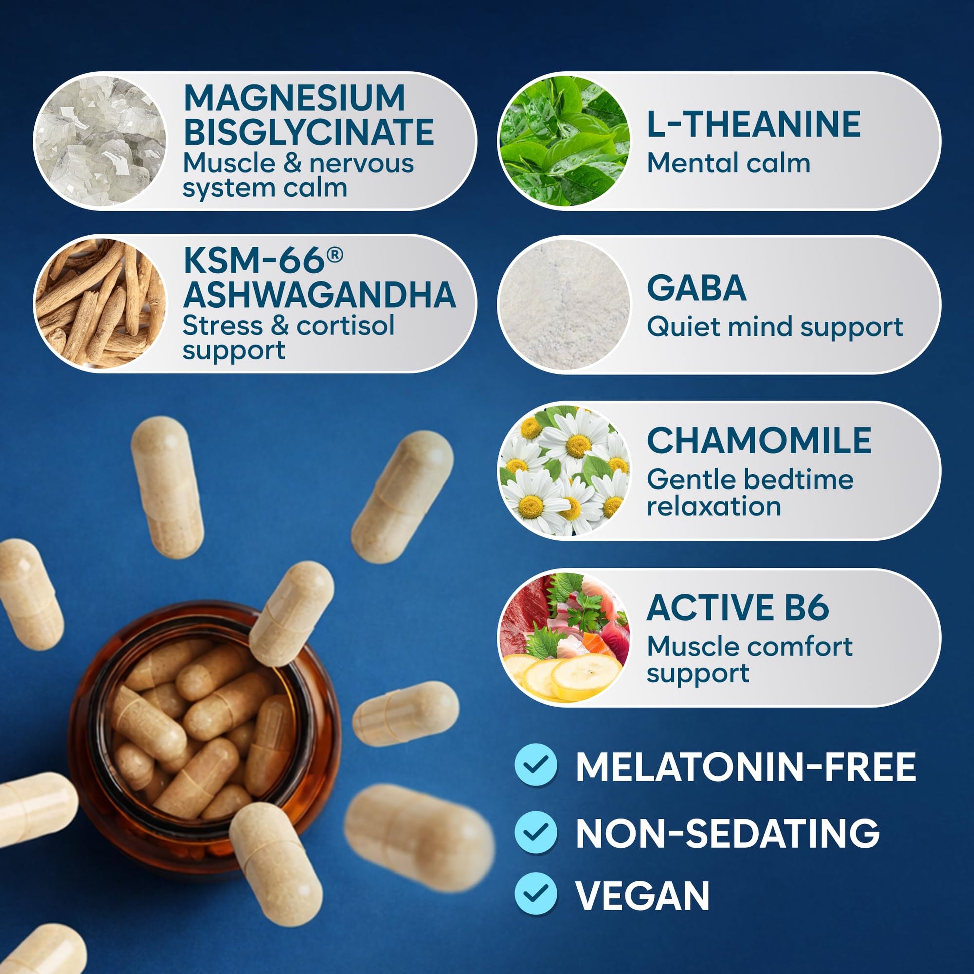 Natural Chelated Magnesium Glycinate Sleep Aid - Melatonin-Free Sleep & Stress Relief with KSM-66 Ashwagandha, GABA, L-Theanine & Chamomile for Muscle Relaxation - Made in USA - 90 Capsules - Maple Wellness Supplements