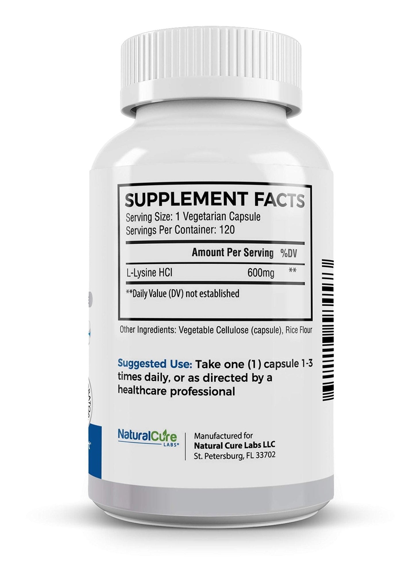 Natural Cure Labs Clean L-Lysine 600mg, 120 Capsules | Vegan, Non-GMO, & Gluten Free - Maple Wellness Supplements