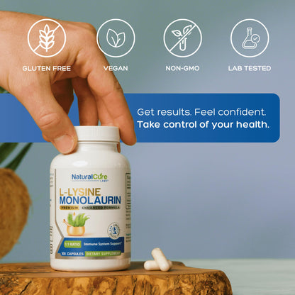 Natural Cure Labs L-Lysine with Monolaurin 600mg 1:1 Ratio, 100 Capsules - Maple Wellness Supplements