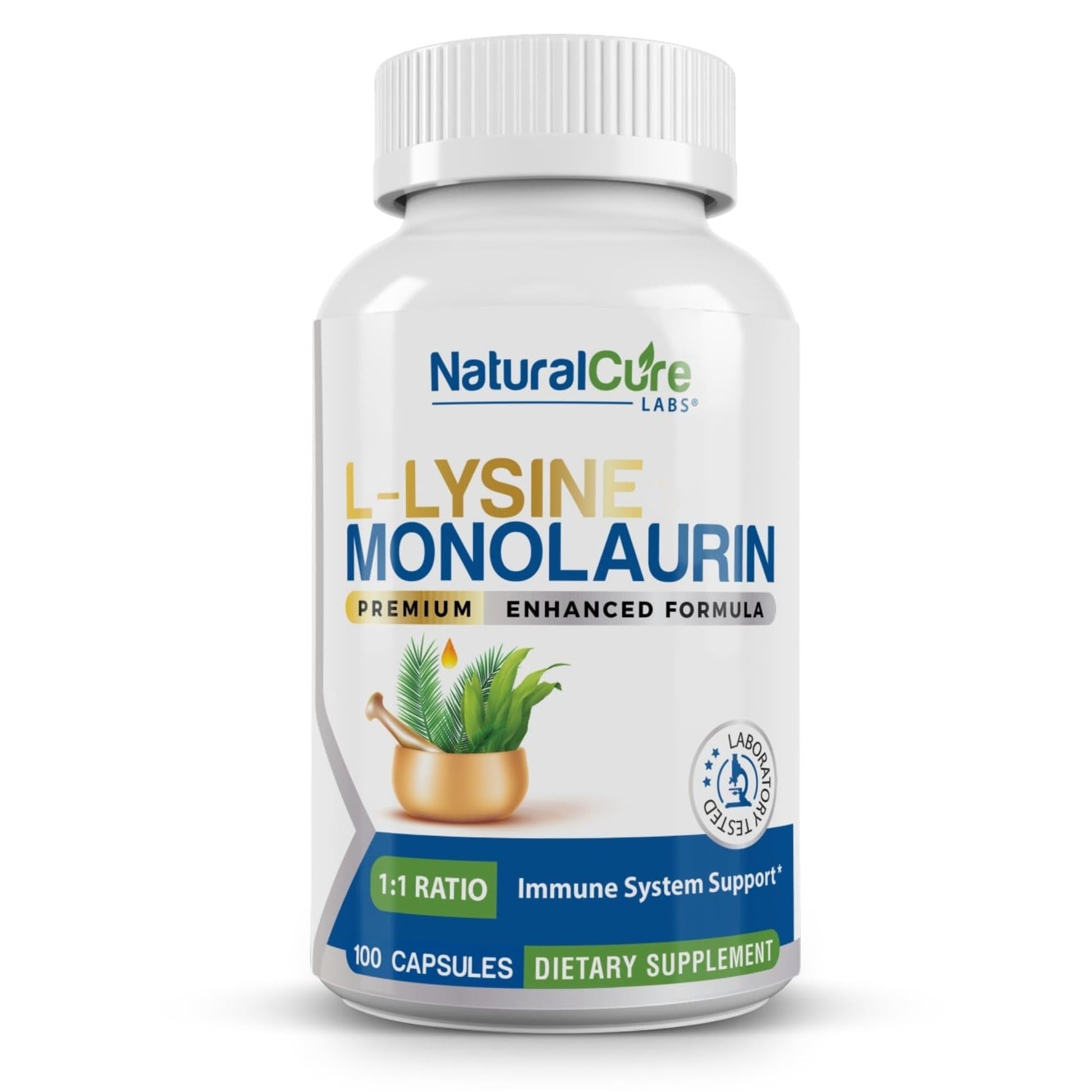 Natural Cure Labs L-Lysine with Monolaurin 600mg 1:1 Ratio, 100 Capsules - Maple Wellness Supplements