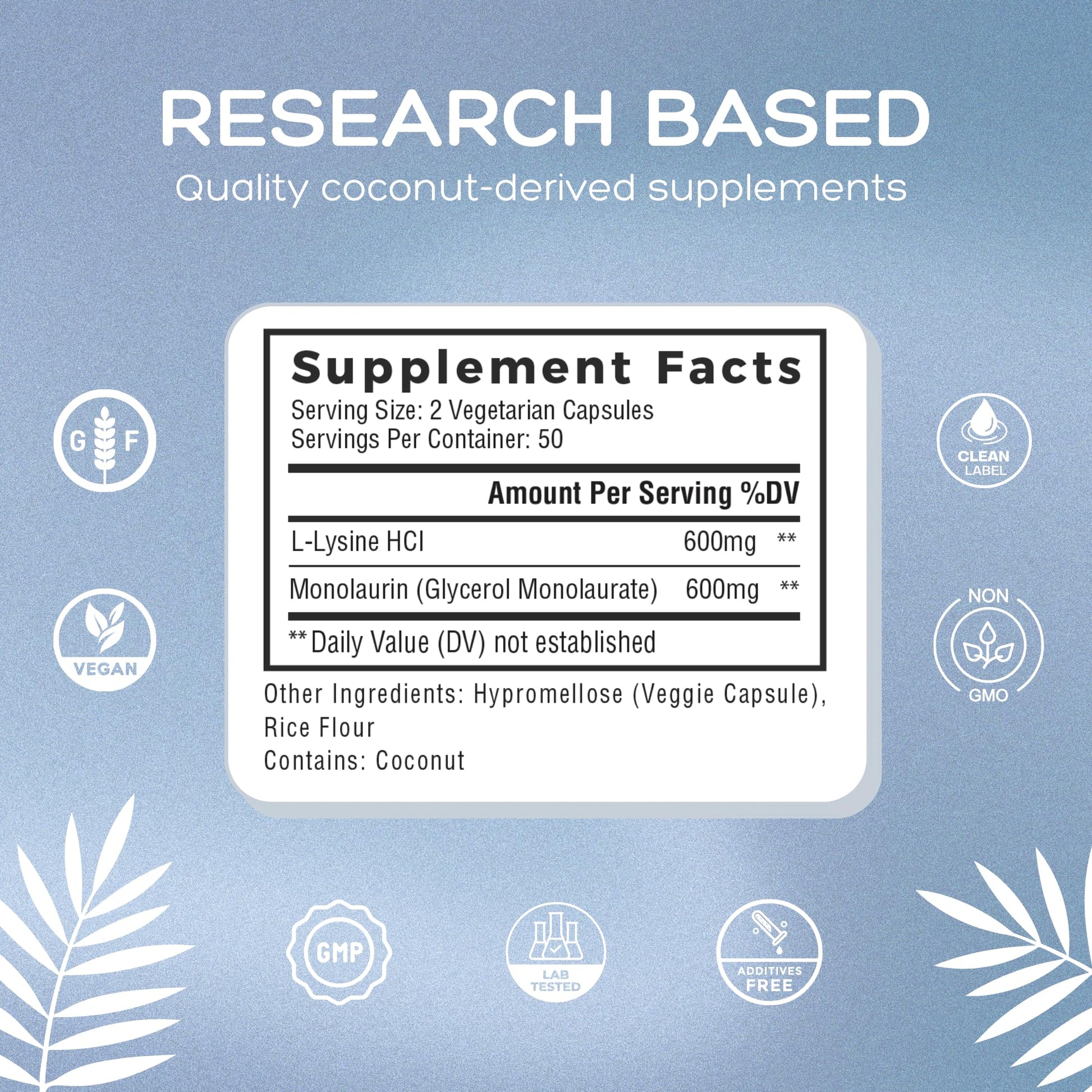 Natural Cure Labs L-Lysine with Monolaurin 600mg 1:1 Ratio, 100 Capsules - Maple Wellness Supplements
