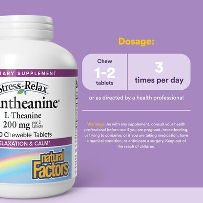 Natural Factors Suntheanine L-Theanine 100 mg - Health Supplement for Calm Outlook - L-Theanine Supplement Supports Relaxing Sleep & Aids Against Drowsiness - Maple Wellness Supplements