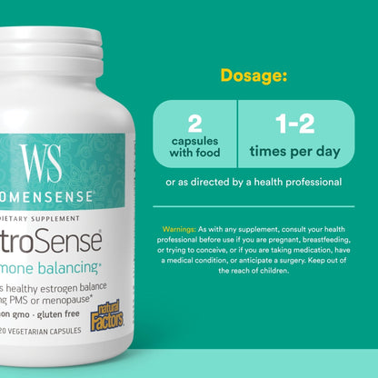 Natural Factors WomenSense EstroSense - Daily Hormonal Balance Support Supplement - Supports Healthy Menstration & Menopause - Non-GMO Natural Supplement - 120 Vegetarian Capsules (60 Servings) - Maple Wellness Supplements