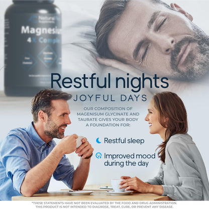 Natural Flow 4X Magnesium Supplement, Magnesium Glycinate, Taurate, Malate, Orotate Complex, Calm Sleep and Cramp Support Blend - Maple Wellness Supplements