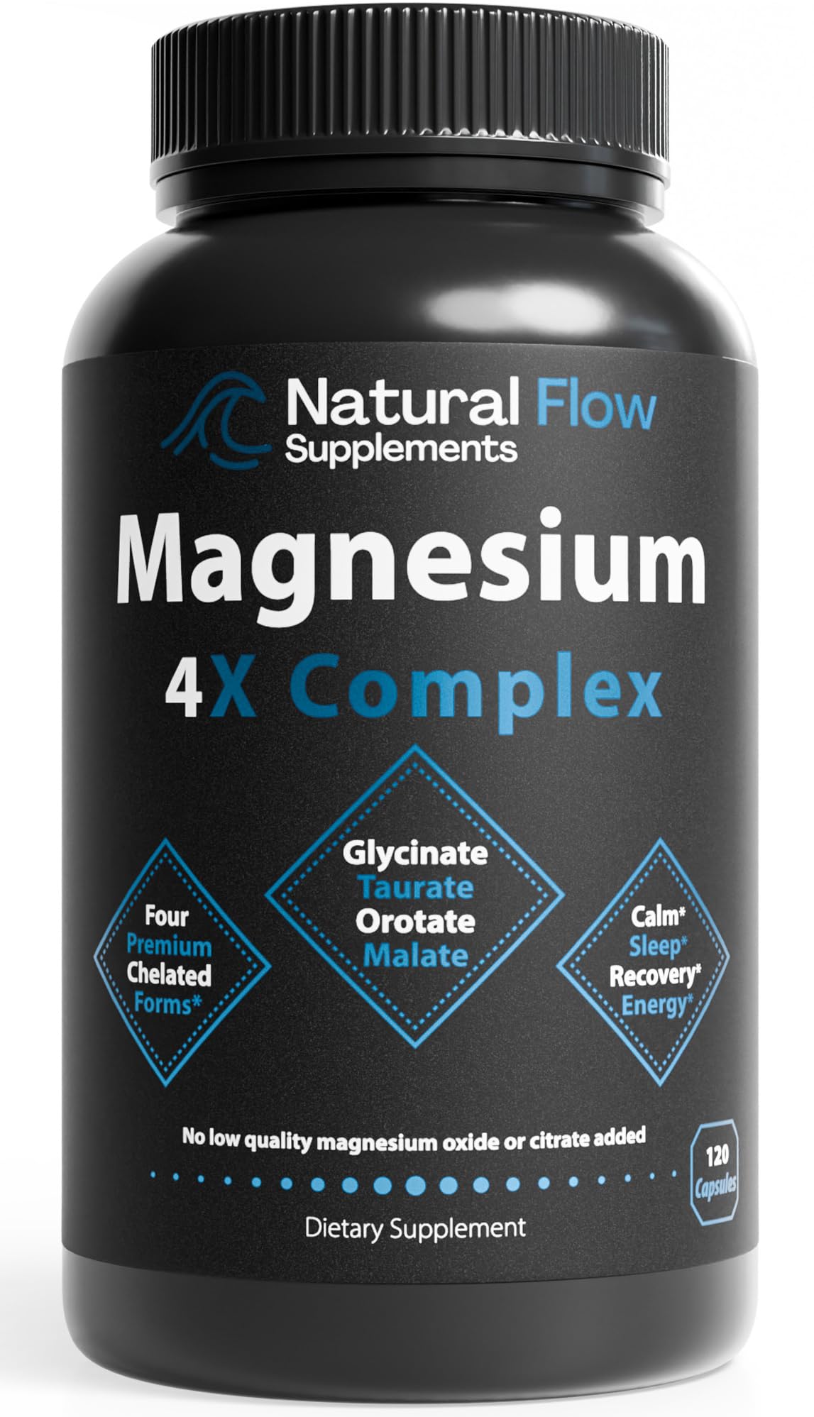 Natural Flow 4X Magnesium Supplement, Magnesium Glycinate, Taurate, Malate, Orotate Complex, Calm Sleep and Cramp Support Blend, No Mag Citrate or Oxide, 120 Capsules - Maple Wellness Supplements