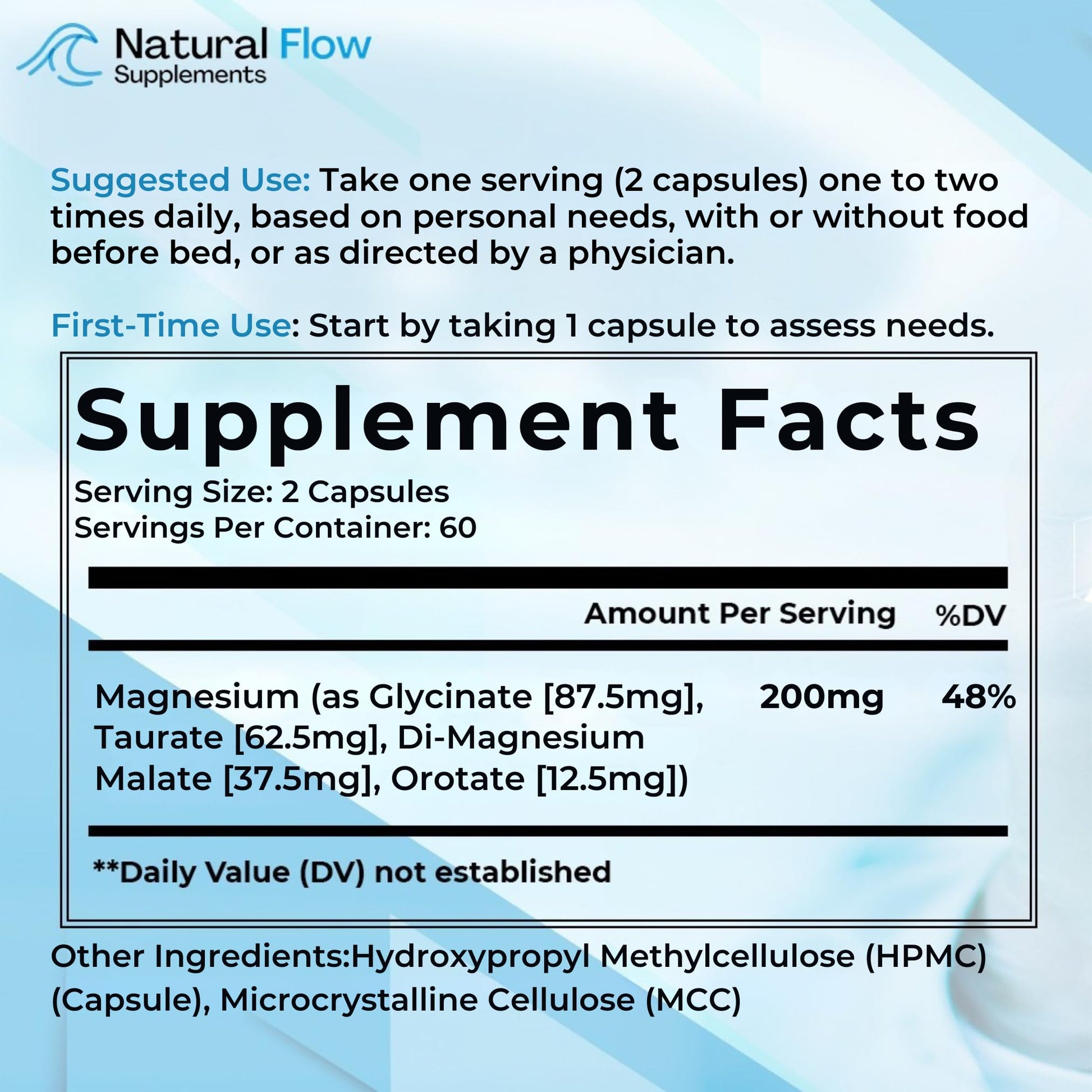 Natural Flow 4X Magnesium Supplement, Magnesium Glycinate, Taurate, Malate, Orotate Complex, Calm Sleep and Cramp Support Blend, No Mag Citrate or Oxide, 120 Capsules - Maple Wellness Supplements