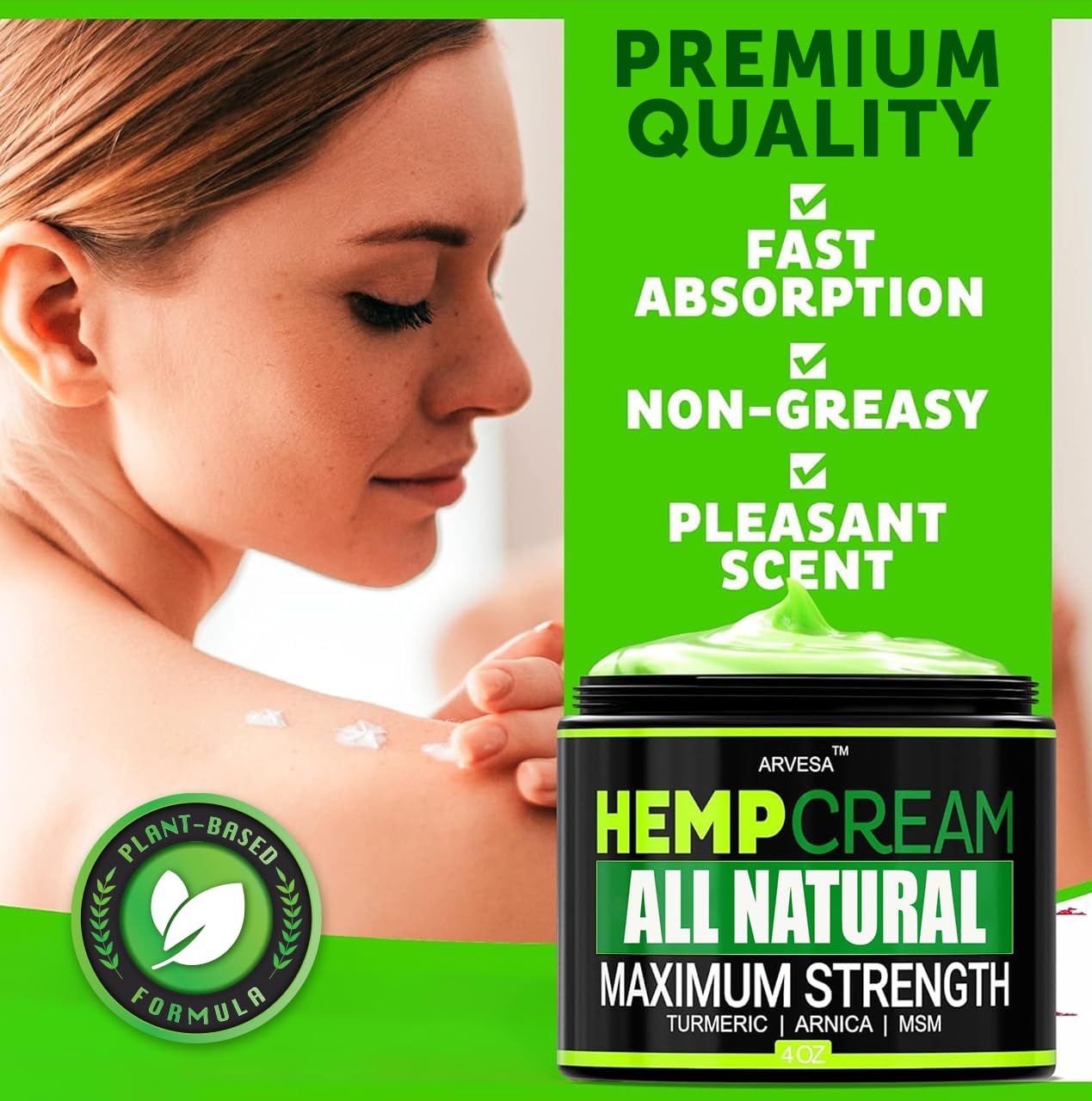 Natural Hemp Cream - Maximum Strength Gel - Hemp Cream with Arnica, MSM, Glucosamine, Menthol, Aloe, Turmeric, Boswellia - Fast Absorption, Non-Greasy, Lightweight - Advanced Formula - 4 oz - Maple Wellness Supplements