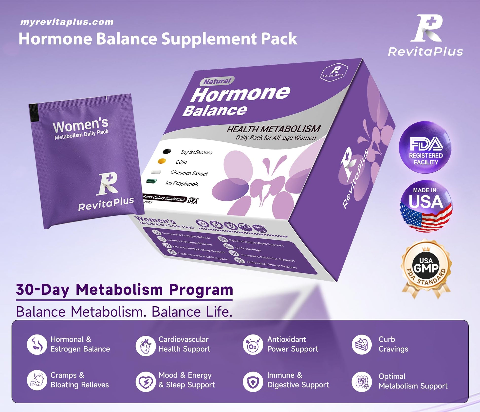 Natural Hormone Balance for Women, Menopause Supplements for Women with Evening Primrose Oil,CoQ10,Soy Isoflavones, Daily Pack Supports Peri+Menopause+Post, PMS,Metabolism,Mood,Energy 30Packs - Maple Wellness Supplements