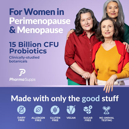 Natural Menopause Supplements for Women - Perimenopause Supplements for Hormonal Balance, Bloating & Mood Swings | Hot Flashes Menopause Relief w/Probiotics & Prebiotics, Black Cohosh & Chasteberry - Maple Wellness Supplements