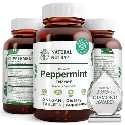 Natural Nutra Chewable Peppermint Digestive Enzyme Supplement, Help to Relieve Gas, Indigestion, and Other Digestive discomforts, Stomach Calmness, Papaya (Papain) - Maple Wellness Supplements