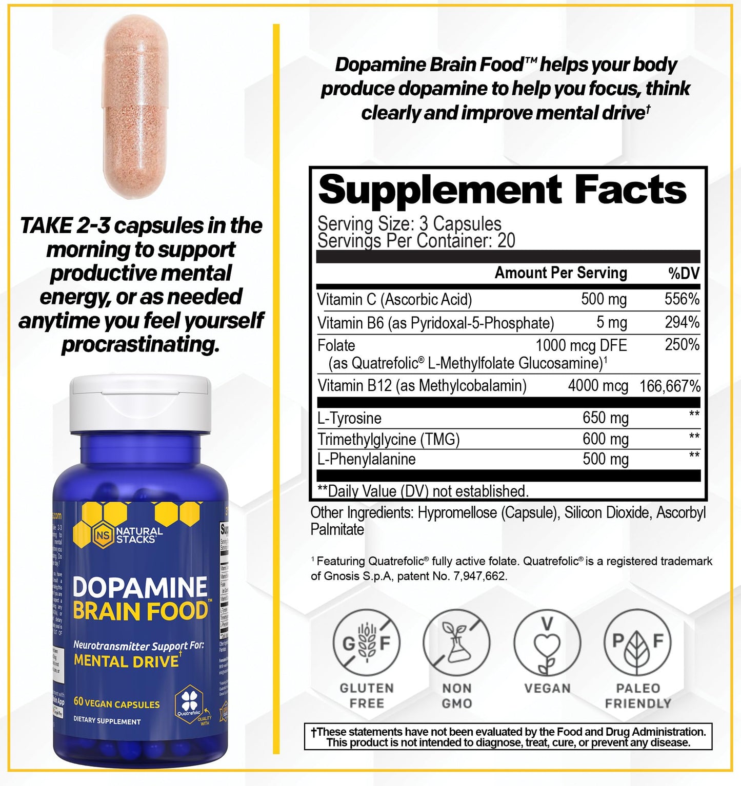 NATURAL STACKS Dopamine Brain Food + Magtech Magnesium Bundle - Chelated Magnesium Complex - Supports Brain Health & Mental Drive* - 150 Total Capsules - Maple Wellness Supplements