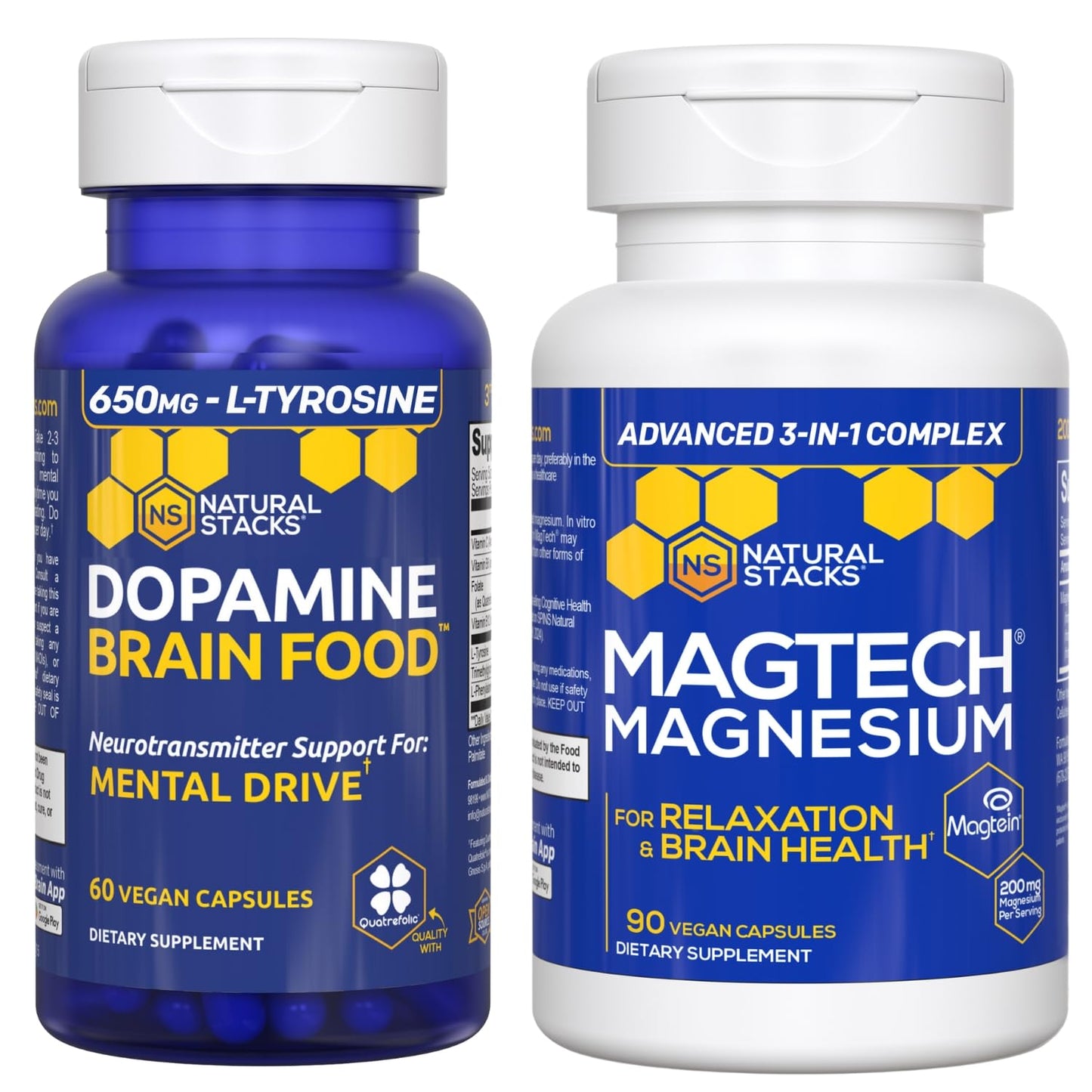 NATURAL STACKS Dopamine Brain Food + Magtech Magnesium Bundle - Chelated Magnesium Complex - Supports Brain Health & Mental Drive* - 150 Total Capsules - Maple Wellness Supplements