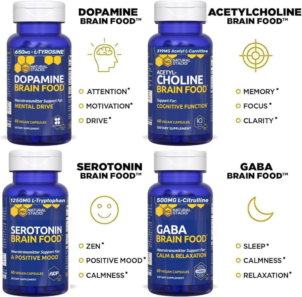 NATURAL STACKS Dopamine Brain Food + Magtech Magnesium Bundle - Chelated Magnesium Complex - Supports Brain Health & Mental Drive* - 150 Total Capsules - Maple Wellness Supplements