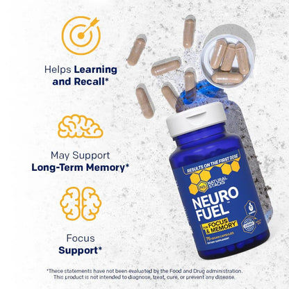 NATURAL STACKS Original NeuroFuel Nootropic Brain Support Supplement - 750mg L-Carnitine & 500mg L-Phenylalanine - Brain Supplement for Memory and Focus* - 75 Focus Pills - Maple Wellness Supplements