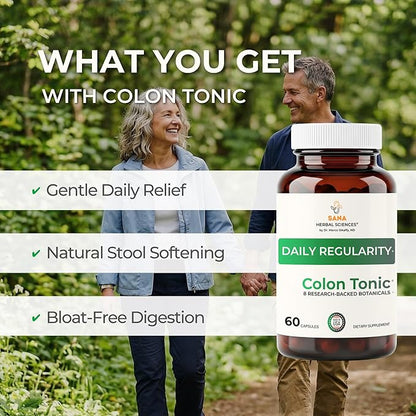 Natural Stool Softener for Constipation Relief – Safe for Daily Use & Postpartum | Gentle Herbal Formula for Adults & Seniors | 60 Capsules | Sana Herbal - Maple Wellness Supplements