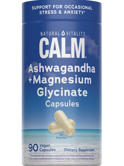 Natural Vitality Calm Ashwagandha + Magnesium Glycinate Capsules | Support for Occasional Stress & Anxiety | Gluten Free Supplement | 90 Count - Maple Wellness Supplements