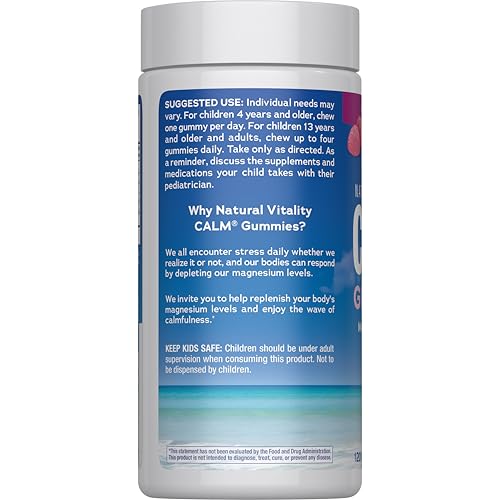 Natural Vitality Calm, Magnesium Citrate Supplement, Stress Relief Gummies, Supports a Healthy Response to Stress, Gluten Free - Maple Wellness Supplements
