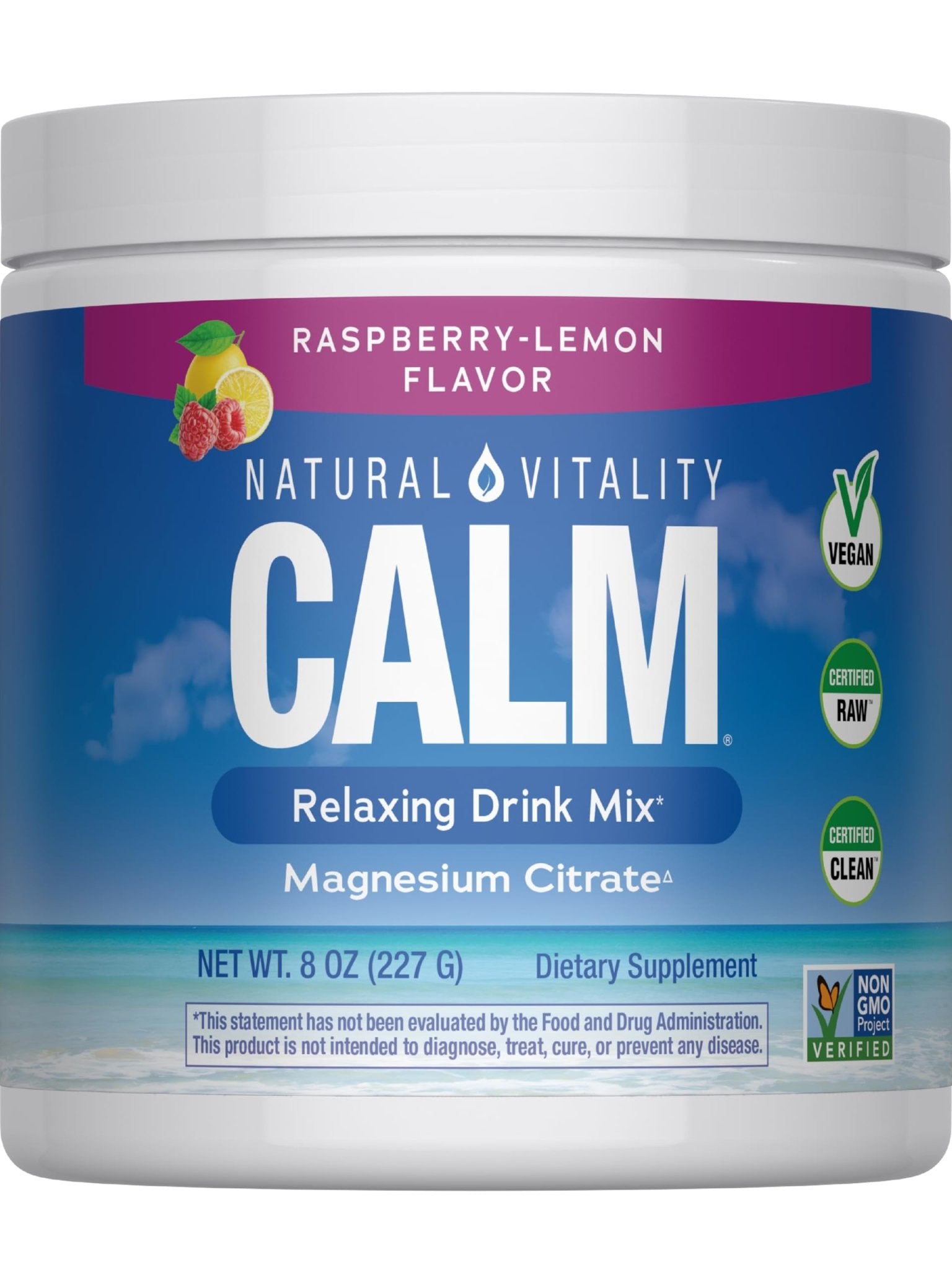 Natural Vitality Calm Powder Rasp Lemon, 8 oz - Maple Wellness Supplements