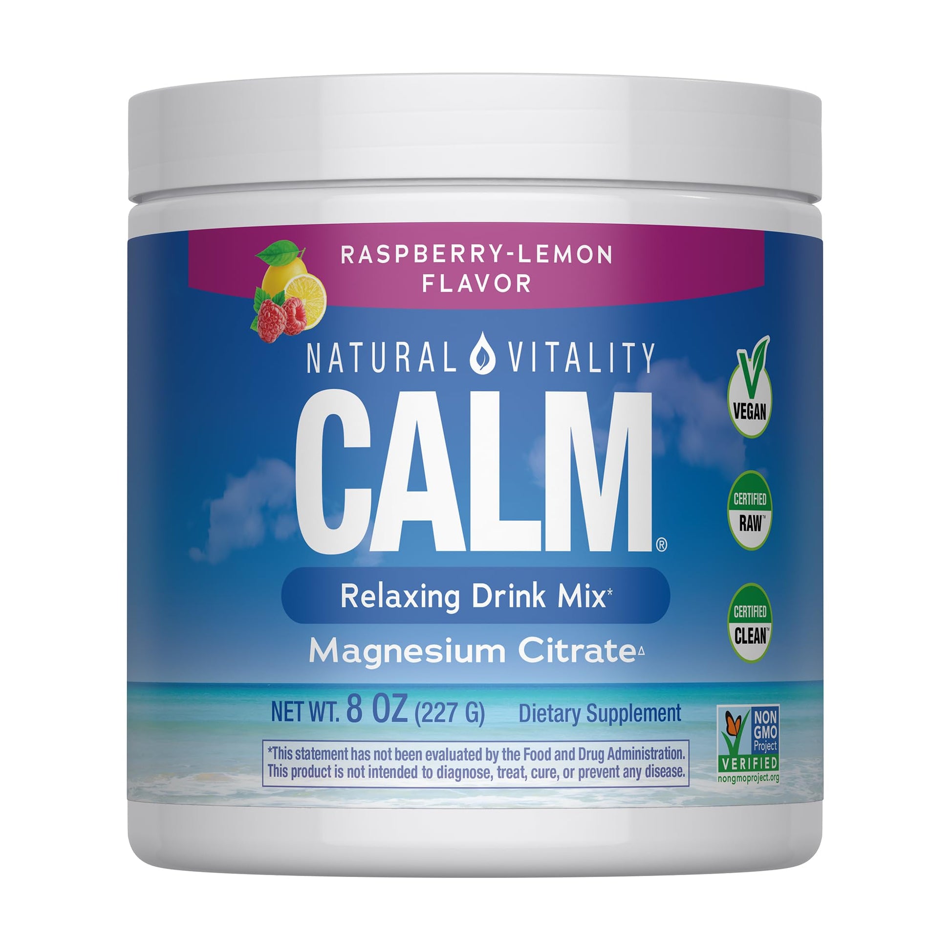 NATURAL VITALITY Raspberry Lemon Calm Magnesium Drink Mix, 8 OZ - Maple Wellness Supplements
