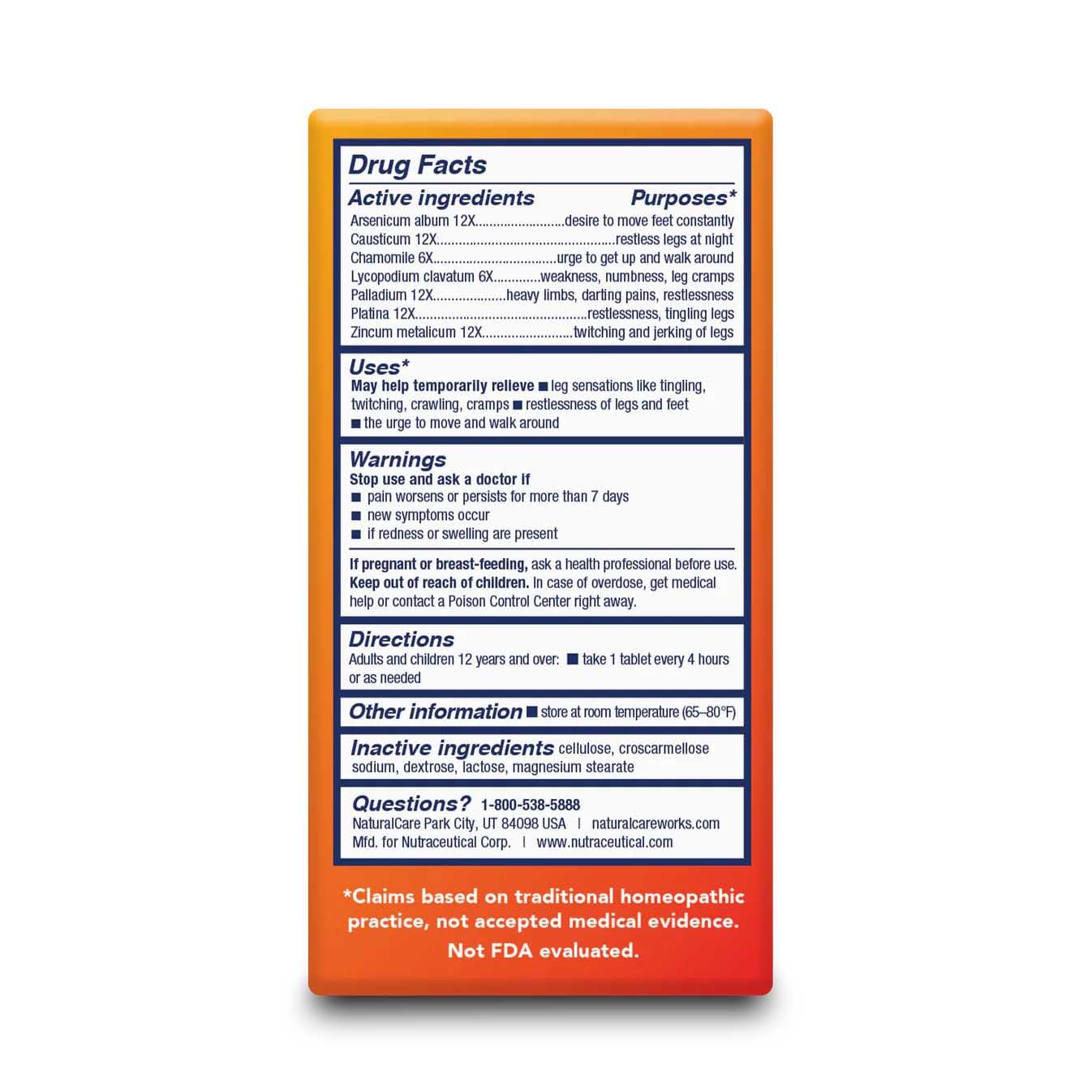 NaturalCare Restless Legs, Homeopathic Tablets, 60ct - Maple Wellness Supplements