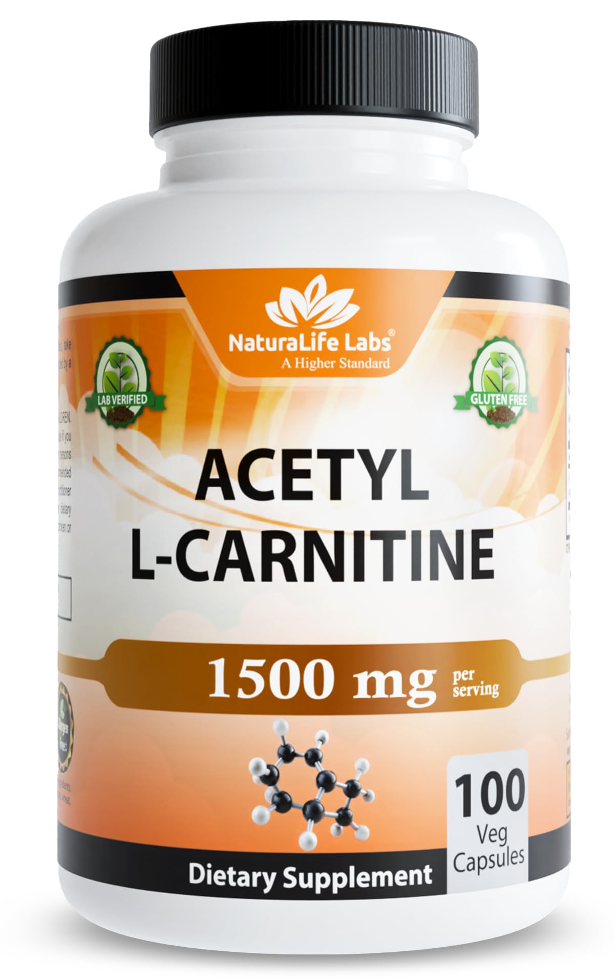 NaturaLife Labs Acetyl L-Carnitine (ALCAR) 1500 mg per Serving – 100 Capsules – Non-GMO, Gluten-Free, Vegan - Maple Wellness Supplements
