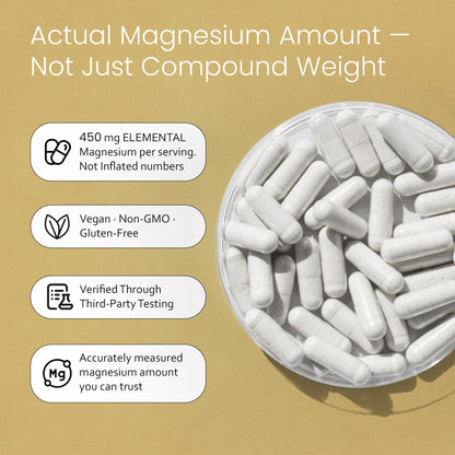 NaturaLife Labs Magnesium Glycinate - 450 mg per Serving – 120 Vegan Capsules - Non-GMO, Gluten-Free, Vegan - Maple Wellness Supplements