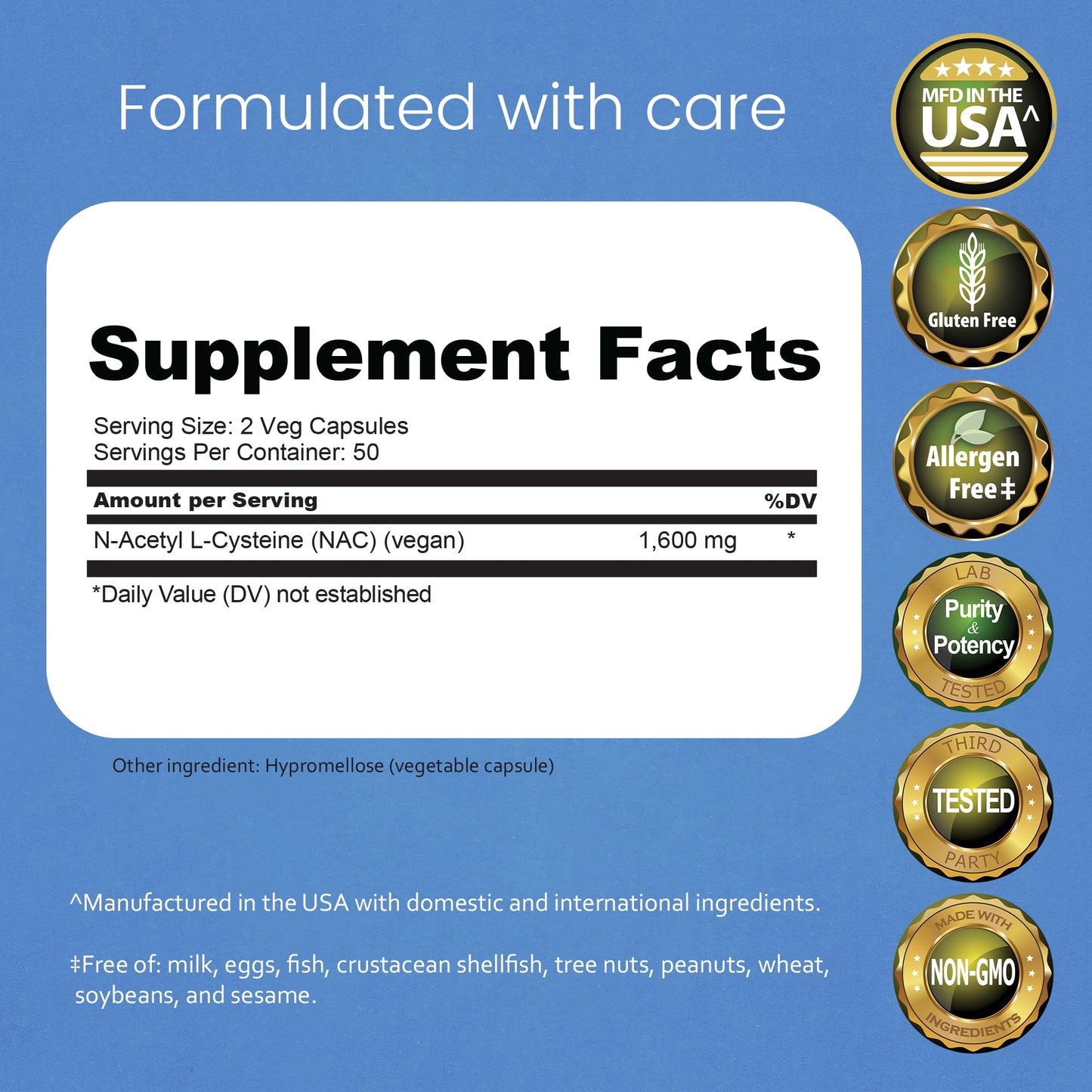 NaturaLife Labs N-Acetyl-L-Cysteine (NAC) 1600 mg – 100 Capsules - Vegan, Non-GMO & Gluten-Free - Maple Wellness Supplements