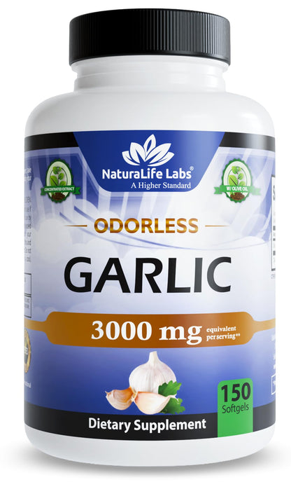 NaturaLife Labs Odorless Garlic Supplement – Garlic (Allium sativum) Extract Softgels – 150 Count – Non-GMO, Gluten-Free - Maple Wellness Supplements