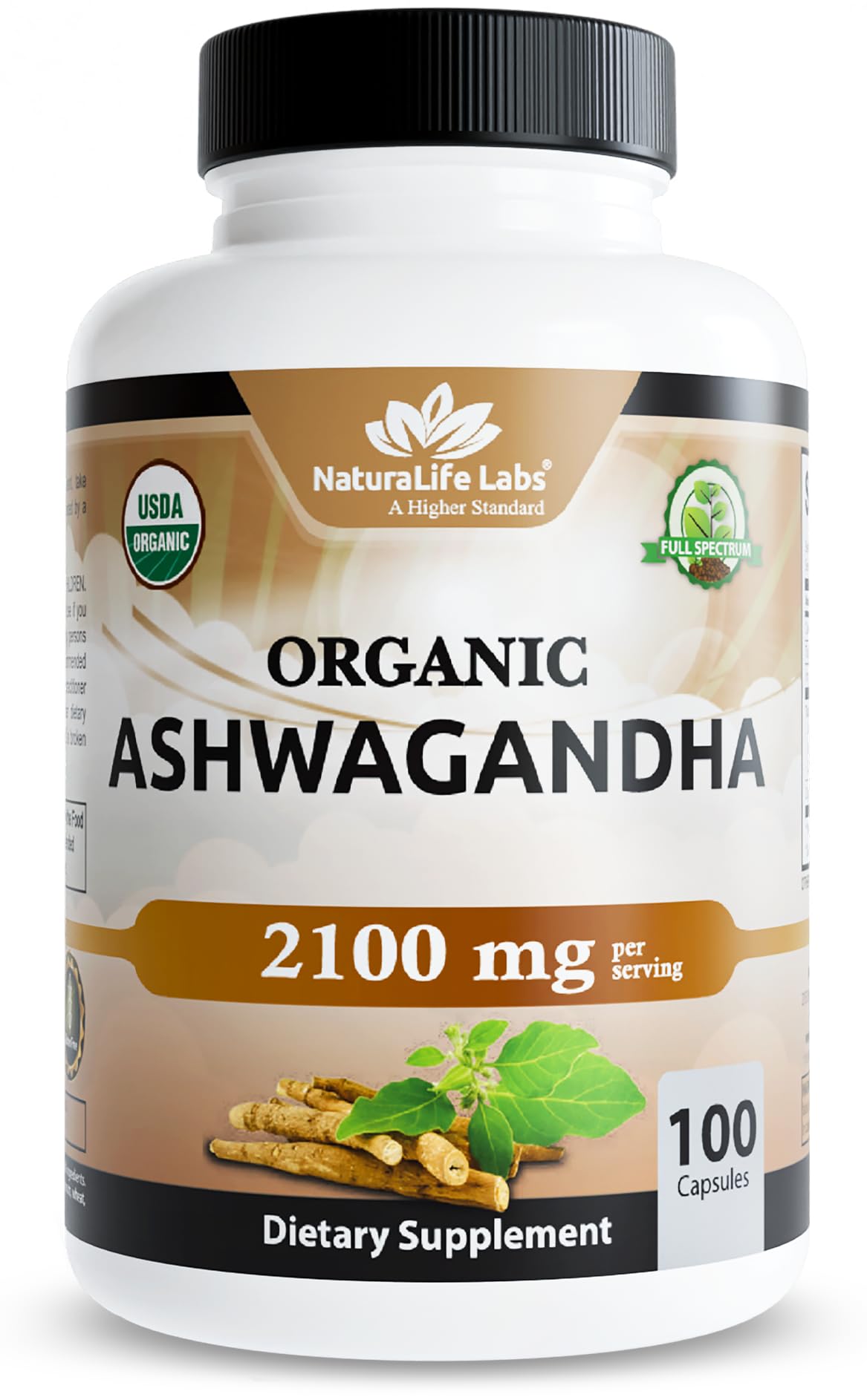 NaturaLife Labs Organic Ashwagandha 2100 mg per Serving – Herbal Supplement Root Powder & Extract – 100 Capsules – Vegan, Non-GMO, Gluten-Free - Maple Wellness Supplements