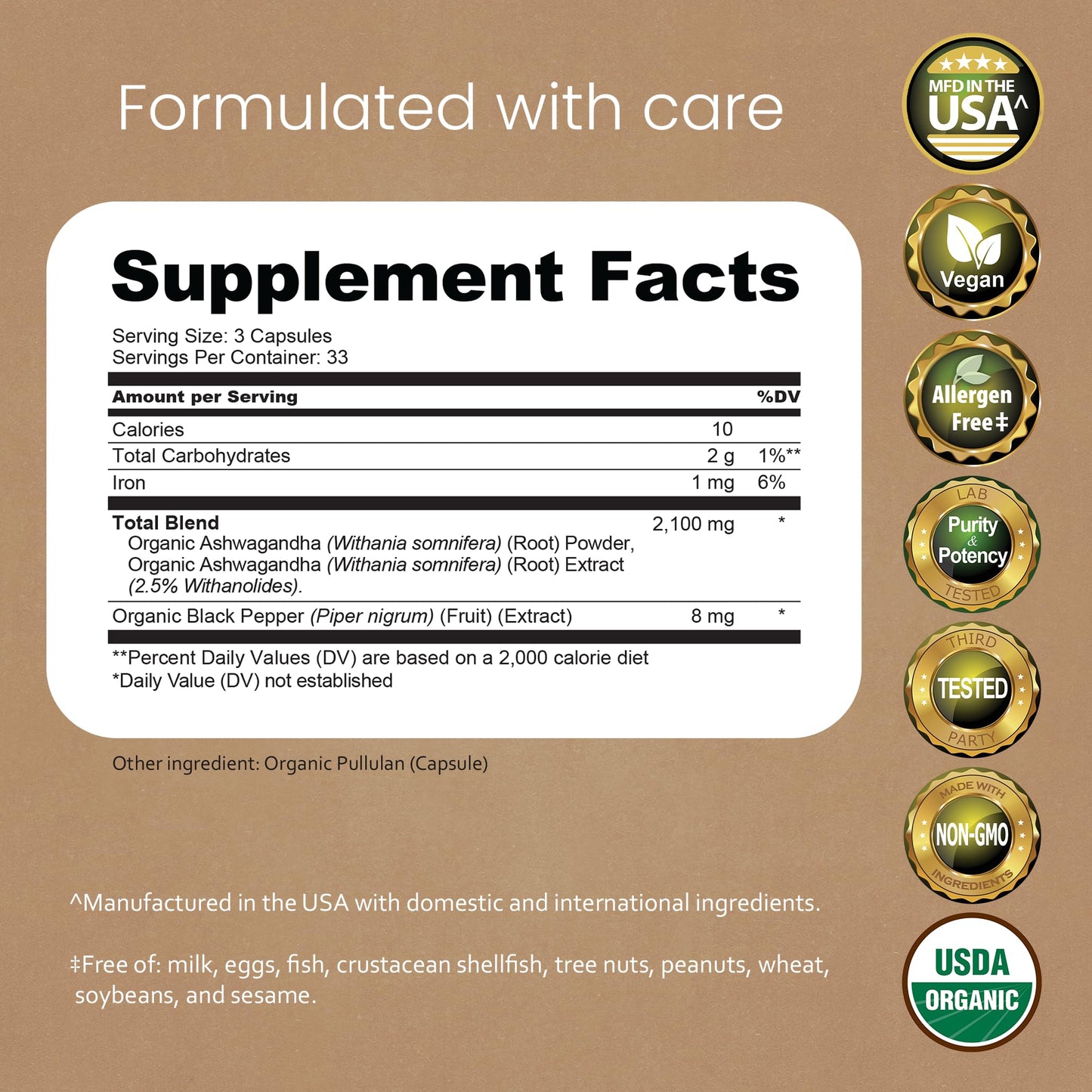 NaturaLife Labs Organic Ashwagandha 2100 mg per Serving – Herbal Supplement Root Powder & Extract – 100 Capsules – Vegan, Non-GMO, Gluten-Free - Maple Wellness Supplements