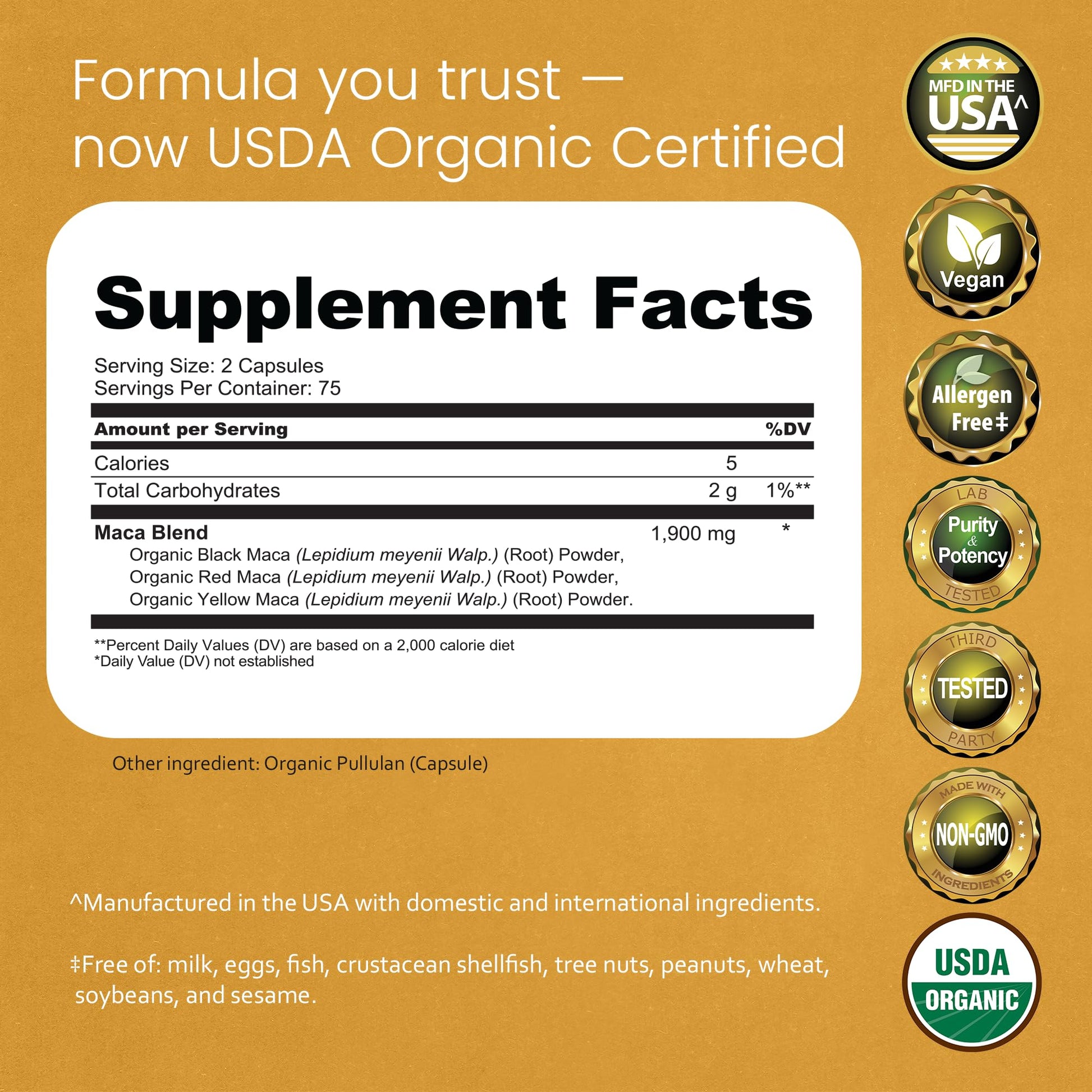 NaturaLife Labs Organic Maca Root – Black, Red & Yellow – 1900 mg per Serving – 150 Capsules – Gelatinized Peruvian Maca - Maple Wellness Supplements
