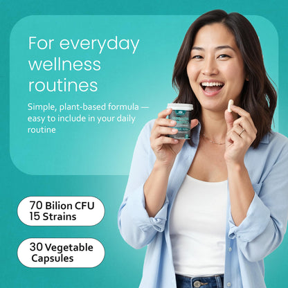 NaturaLife Labs Probiotics 70 Billion CFU – 15 Strains with Organic Prebiotic & Postbiotic – 3-in-1 Formula – 30 Vegan Capsules - Maple Wellness Supplements