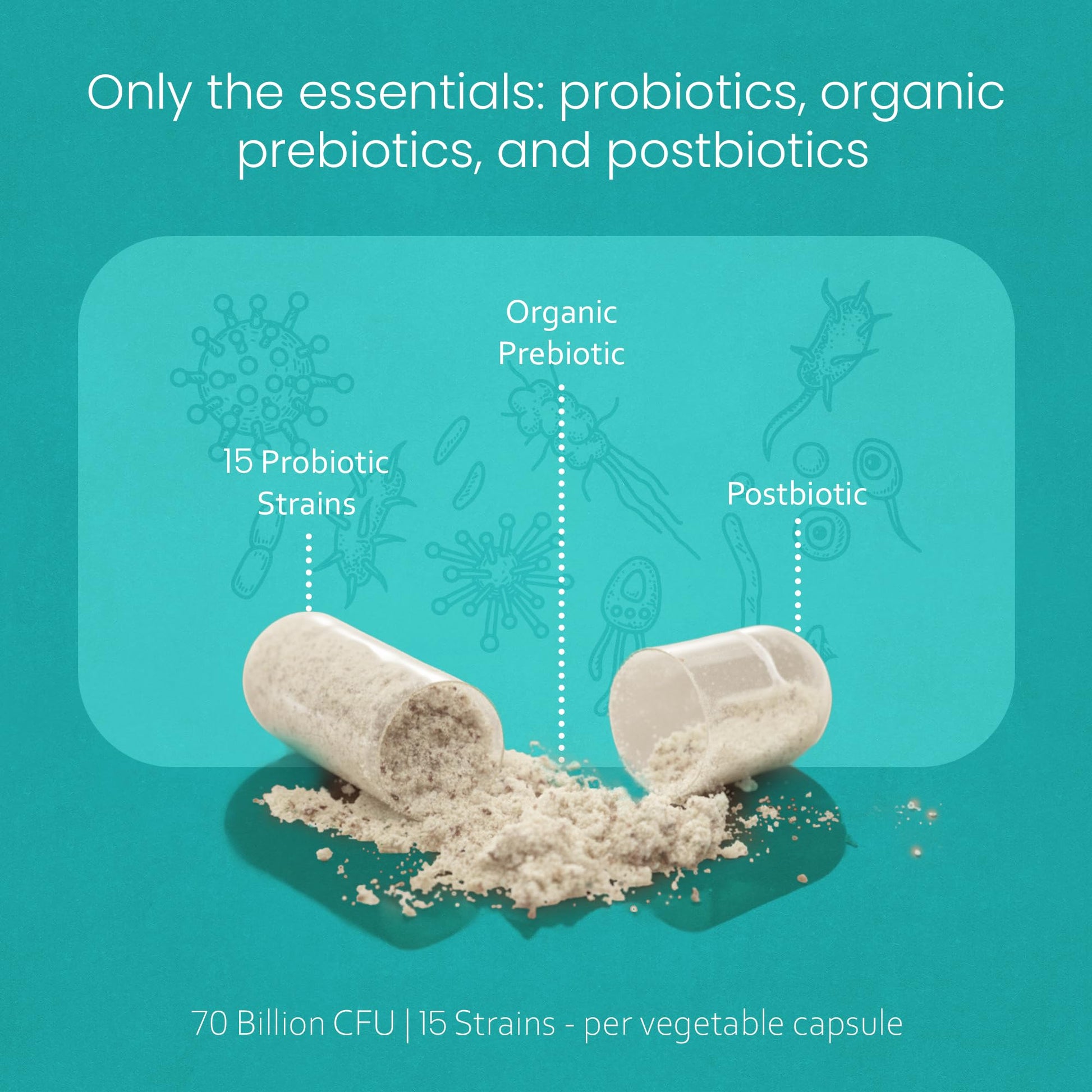 NaturaLife Labs Probiotics 70 Billion CFU – 15 Strains with Organic Prebiotic & Postbiotic – 3-in-1 Formula – 30 Vegan Capsules - Maple Wellness Supplements