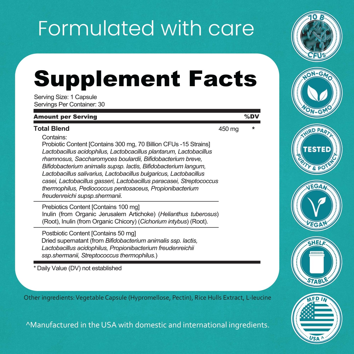 NaturaLife Labs Probiotics 70 Billion CFU – 15 Strains with Organic Prebiotic & Postbiotic – 3-in-1 Formula – 30 Vegan Capsules - Maple Wellness Supplements