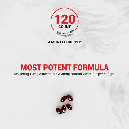 Naturalis New Zealand Astaxanthin (12mg) | Enhanced with Natural Vitamin E | Non-GMO, Soy & Gluten Free | 120 Softgels (4 Month Supply) - Maple Wellness Supplements