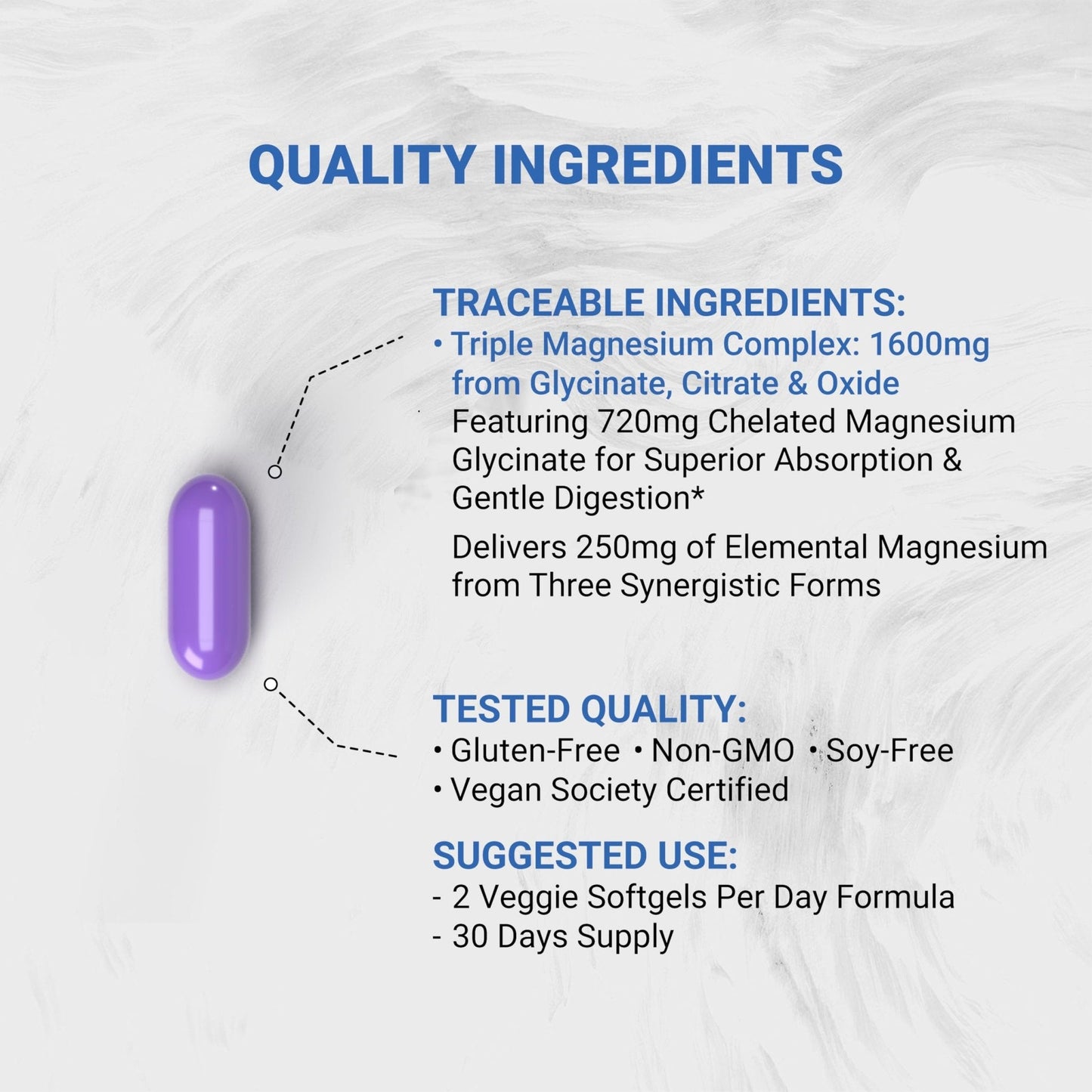 Naturalis Vegan Triple Magnesium Complex | Chelated Glycinate, Citrate & Oxide 1600mg Delivers 250mg Elemental Magnesium | Easily Absorbed for Stress, Muscle, Heart, Bone Support* | 60 Softgels - Maple Wellness Supplements