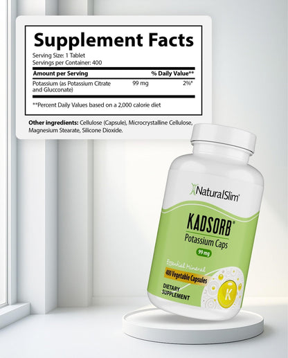 NaturalSlim Natural Potassium Citrate Gluconate 99 mg - Kadsorb Supports Electrolyte Balance & Normal pH - Absorbable Potassium Supplements - Maple Wellness Supplements