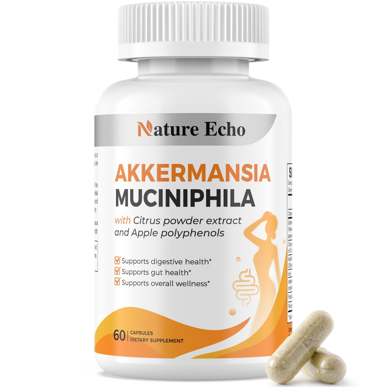 Nature Echo Supplement Support, Akkermansia Muciniphila Supplement for Cravings & Gut Health with Collagen, Inulin & Chromium - 60 Servings Capsules - Maple Wellness Supplements