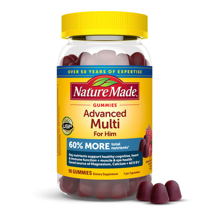 Nature Made Advanced Multivitamin Gummies for Him with Magnesium Citrate, Calcium & All 8 B Vitamins, Multivitamin for Men, - Maple Wellness Supplements