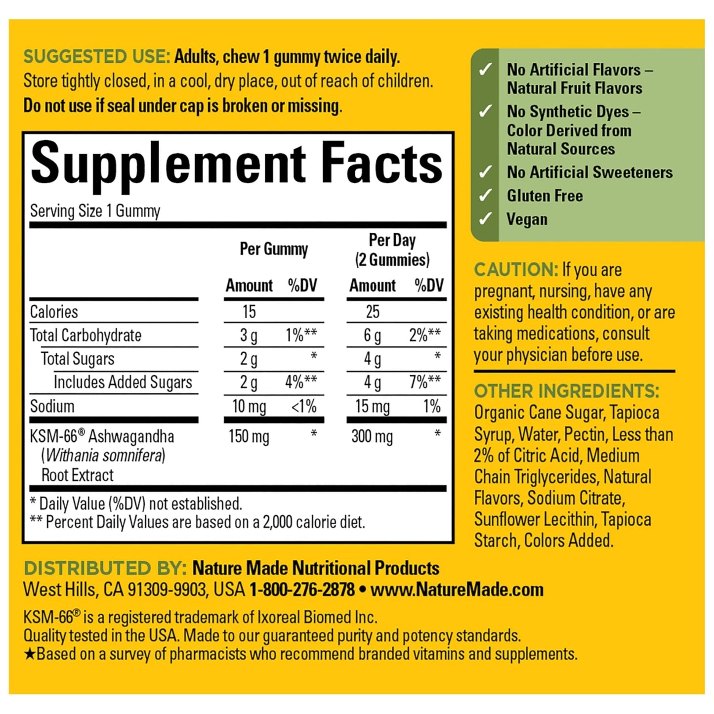 Nature Made Ashwagandha Gummies, Vegan, KSM 66 Ashwagandha Supplement for Stress Support, 60 Count, 30-Day Supply - Maple Wellness Supplements
