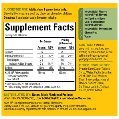 Nature Made Ashwagandha Gummies, Vegan, KSM 66 Ashwagandha Supplement for Stress Support, 60 Count, 30-Day Supply - Maple Wellness Supplements