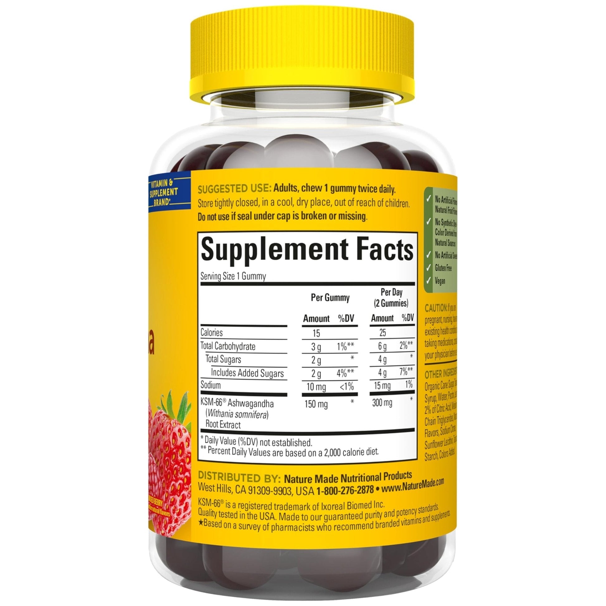 Nature Made Ashwagandha Gummies, Vegan, KSM 66 Ashwagandha Supplement for Stress Support, 60 Count, 30-Day Supply - Maple Wellness Supplements