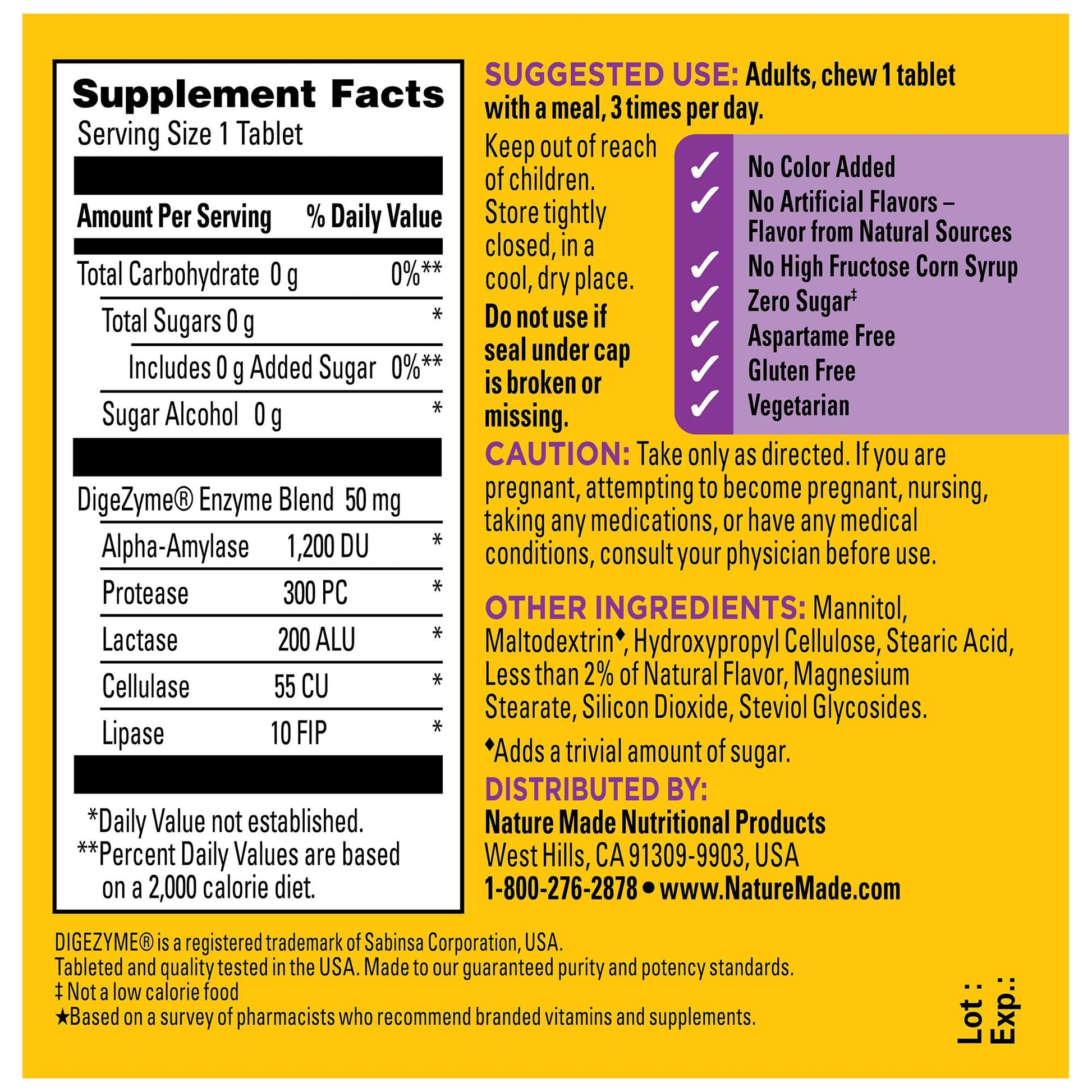 Nature Made Digestive Enzymes 5-in-1 Blend, Digestive Health Support, 90 Chewable Tablets, 30 Day Supply - Maple Wellness Supplements