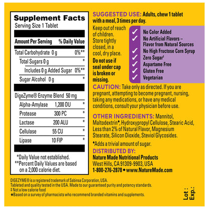 Nature Made Digestive Enzymes 5-in-1 Blend, Digestive Health Support, 90 Chewable Tablets, 30 Day Supply - Maple Wellness Supplements