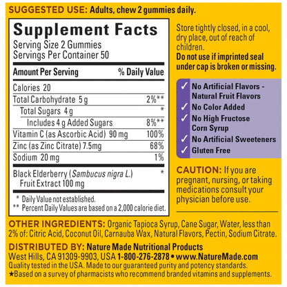 Nature Made Elderberry Gummies with Vitamin C and Zinc, Dietary Supplement for Immune Support - Maple Wellness Supplements