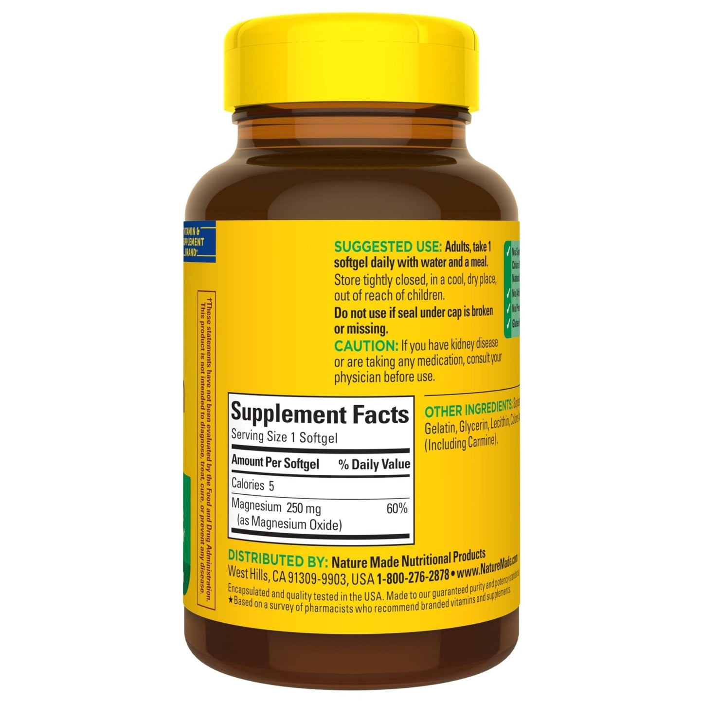 Nature Made Magnesium 250 mg, Magnesium Supplements for Men and Women, Support for Muscle, Heart, Bone and Nerve Health, 90 Softgels, 90 Day Supply - Maple Wellness Supplements