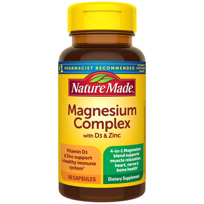Nature Made Magnesium Complex Supplement with Vitamin D & Zinc for Immune Support, Magnesium Glycinate, Malate, Citrate & Oxide for Muscle, Nerve, Heart & Bone Support, 60 Capsules, 30 Day Supply - Maple Wellness Supplements