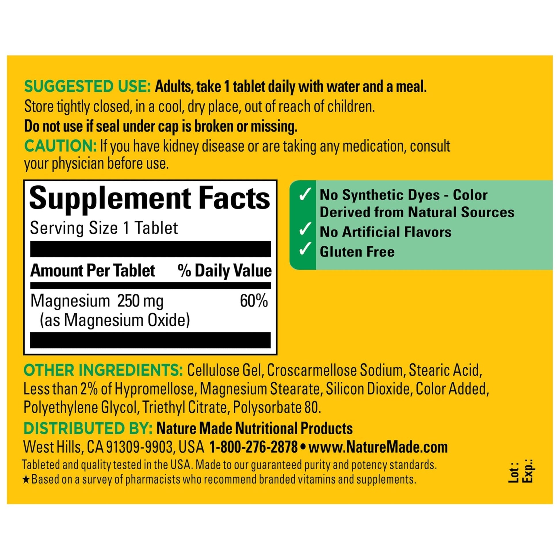 Nature Made Magnesium Oxide 250 mg, Magnesium Supplements for Men and Women, Support for Muscle, Heart - Maple Wellness Supplements
