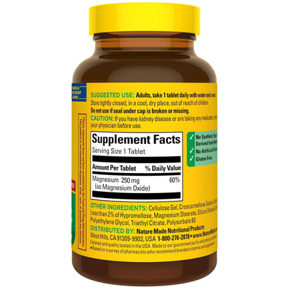 Nature Made Magnesium Oxide 250 mg, Magnesium Supplements for Men and Women, Support for Muscle, Heart - Maple Wellness Supplements